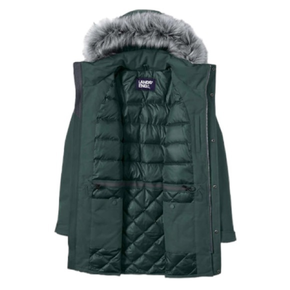 LANDSEND Mens Expedition Down Hooded Warm Winter Parka Woodland Green - Picture 3 of 5